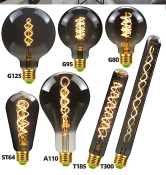 LED ST64 G80 G95 G125 4W šviesos srautą galima reguliuoti E27 220V Dūminis Pilka 2700K GSpiral Kaitrinės Lemputės Šviesą Derliaus Dekoratyvinis Apšvietimas Edison Lempos