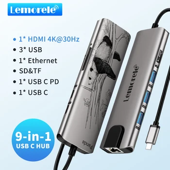 Lemorele TC39 Docking Station USB Ethernet Adapter 1000Mbps USB-C HUB PD 100W USB3.0 HUB RJ45 Lan Nešiojamas PC Xiaomi Mi Lauke Ma