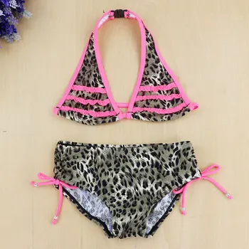 Leopardas ir Gėlių Mergaičių maudymosi kostiumėlį Karšto Paplūdimio 2023 Naujas Vasaros Mergaitės Padalinti Du gabalus maudymosi Kostiumėliai Mergaitėms prigludę Elastinga
