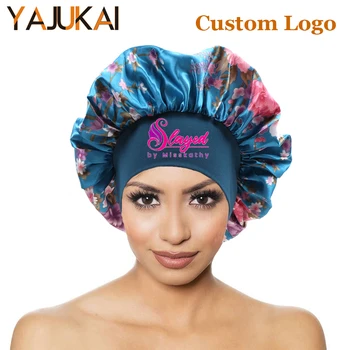 Logotipą Už Satino Variklio Dangčio, Su Elastinga Minkšta Juosta Plinta Gėlių Spausdinti Plaukų Variklio Dangčio Asmeninį Miega Kepurės Kinų Stiliaus