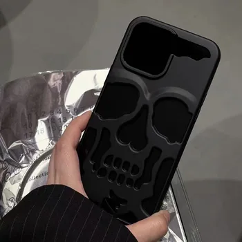 Luxuly Noble Black Cool 3D Tuščiaviduriai Kaukolės Galvą, Telefono dėklas Skirtas IPhone 14 Pro Max 13 12 Pro 11 Danga Akrilo atsparus smūgiams Hard Cover