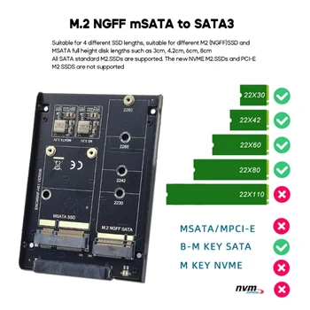 M. 2 NGFF SSD MSATA Į Adapterį Kortelę 2230/2242/2260/2280 M. 2 NGFF