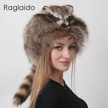 Madinga Moterų Žiemos Skrybėlės 2023 Pūkuotas, Prabangus Stilingas, Šiltas Originali Mados Kailio Kepurę rusijos Meškėnas, Uodega Skrybėlę