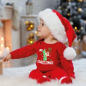 Mano 1 Kalėdų Spausdinti Kūdikių Raudona Medvilnės Romper Kūdikių Berniukų, Mergaičių Unisex ilgomis Rankovėmis Bodysuit Jumpsuit Drabužius Bamblys Kalėdos Apranga