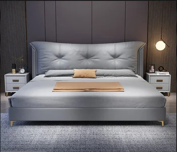 Miegamasis minkšta lova 1,8 m dvigubos odos lova italijos minimalistinio sluoksnis cotter lova, Naujas miegamojo odinė lova