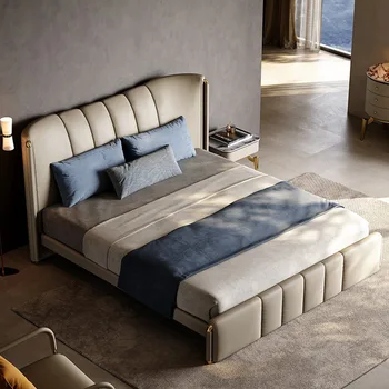 Miegamojo baldai italijos šviesos prabanga lova modernus miegamojo high-end villa oda lova italijos labai paprasta lova