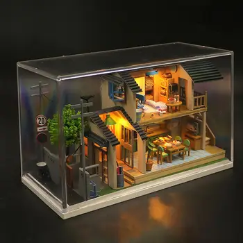 Miniatiūriniai LED Šviesos Lėlių namelis su Baldais Kūrybos Kambario Blokai Žaislai Suaugusiems