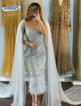Modernios Kvadrato Kaklo Vakaro Suknelės Elegantiškas Arbatos-ilgis Nuotakos Apdaras Subtili Romantiška Trimitas Nuotakos Suknelė Vestidos De Novia