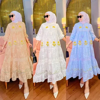 Moteris Musulmonų Abayas Dubajus Turkijos Islamo Drabužius Atsitiktinis Artimųjų Rytų, Siuvinėta Nėriniais, šifono-iki Stilingas Suknelė, Ilgas Sijonas, Suknelė