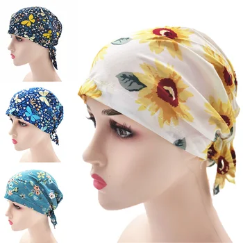 Moteris Spausdinti Gėlių Vėžio Chemo Skrybėlę Galvos Turbaną Wrap Bžūp Beanies Skrybėlę Musulmonų Galvos Apdangalai Atsitiktinis Mados Pynimas Galvos Apdangalai