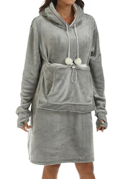 Moteriški Jaukus Flanelė Pajama Rinkinys su Pliušinis Hoodie Kengūros Kišenė ir ilgomis Rankovėmis - Šiltas Loungewear Žiemos Naktys