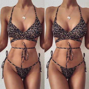 Moterų Bikinio Leopard Nustatyti maudymosi kostiumėlį Dviejų dalių Užpildytas Liemenėlė maudymosi Kostiumėliai Paplūdimio