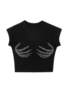 Moterų Black, Gothic tankų Mados Pasėlių Top marškinėliai Estetinės Grafinis Spausdinti Vest Streetwear Atsitiktinis Y2k Moterų 2023 Vasaros