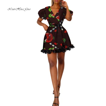 Moterų Suknelė Ankara Afrikos Spausdinti Suknelės Virš Kelio Dashiki Suknelė Afrikos Drabužių Individualų heidi bazin AdjustableDress WY3165