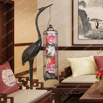 Naujas Kinijos Šiuolaikinė Klasikinė Grindų Lempos Viešbutis Kavos Staliukas Paukštis Narve Vertikalus Retro Lempos