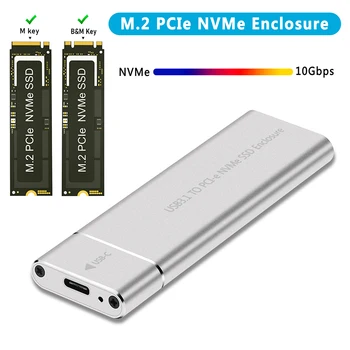 NAUJAS NVMe M2 SSD Talpyklos Išorės Atveju VSD NVME Talpyklos PCIE 10Gbps USB 3.1 Gen2 USB C Adapteris Aliuminio Dėžutė M. 2 NVMe SSD Atveju