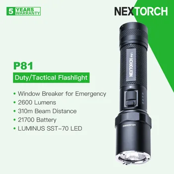 Nextorch P81 Rechargebale LED Muito/Taktinis Žibintuvėlis su 21700 Baterija, 2600 Liumenų 310m Šviesos, Langų Jungiklis Avarinio