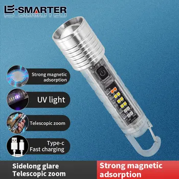 Nešiojamų LED Stiprios Šviesos Žibintuvėlis Mini Pultelio Įkrovimo Zoom Fakelas tolimojo Lauko Kempingas Žibinto Su Magnetinėmis