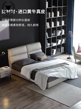 Nordic light luxury oda lova dvigulė lova, modernus minimalistinio mažas butas pirminės ir antrinės miegamojo odinė lova