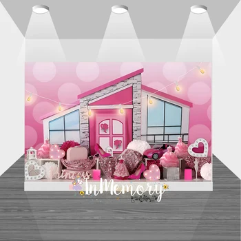 Nuotrauka Fone Pink House Mergaitė Princesė Pyragas Sutriuškinti Gimtadienio Portretas Apdailos Fotografijos Fonas Foto Studija Rekvizitai