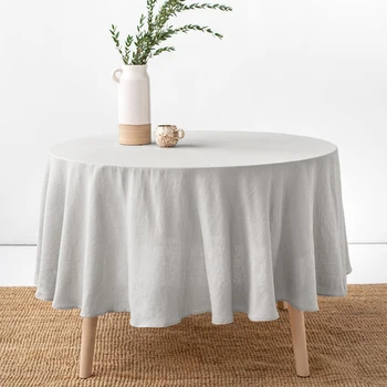 okrągły obrus na stół w jednolitym kolorze, naturalna tkanina obrus, ar dekoracji świątecznego blatu w jadalni