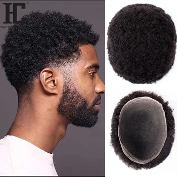Patvarus & Vėdinti Afro Garbanotas Toupee Black Vyrų Keistą Plaukai Vyrams 8