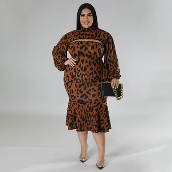 Plus Size Leopardas Spausdinti Kelio Ilgio Suknelė Rudenį Ilgomis Rankovėmis Tuščiaviduriai Iš Raukiniai Suknelės, Naktinis Klubas Šalies Elegantiškas Vestidos 2023