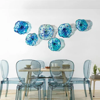 Prabanga Mėlyna Sienos Meno Amatų Kolekcija Rankų darbo Murano Stiklo Plokštė Kambarį Kūrybos Sienos Montuojamas Kabo Gėlių Galerija