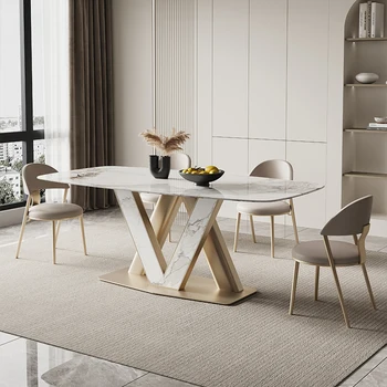 Prabanga šiferis valgomasis lentelę namuose šiuolaikinės paprastas šviesus stačiakampio kūrybos valgomasis stalas ir kėdės derinys