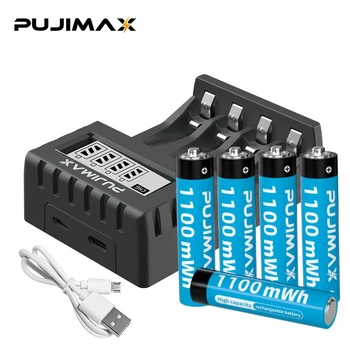 PUJIMAX 1,5 V 1100mWh Li-ion Baterijos AAA Akumuliatorius su 4-Lizdas AAA/AA Ličio Baterijos Kroviklis Skirtas Patvarus