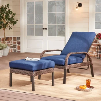 Ramsčių Toskana Ridge 2-Piece Vytelių Sėdima Šezlongas Lounge, Mėlyna recliner kėdės
