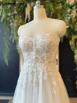 Realus Vaizdas Gėlių Appliques Nėrinių Vestuvių Suknelės-Line Brangioji Rankovių Iliuzija Boho Šalies Vestuvinės Suknelės