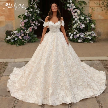 Romantiška Mylimoji Duobute 3D Gėlių Kamuolys Suknelė Vestuvių Suknelė 2023 Išskirtinį Siuvinėjimo Nėrinių Teismas Traukinio Princesė Vestuvių Suknelė