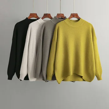 Rudens/žiemos naujo derliaus ilgomis rankovėmis viršuje vientisos spalvos megztinis mezgimo moterų pusė golfo megztinis undershirt