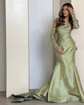 Santorini Gimtadienio Suknelė Moterims Saudo Arabija Ruched Stebėjimo Blizgančiais ilgomis Rankovėmis Prom Dresses Raukiniai Undinė Vakare Šalis
