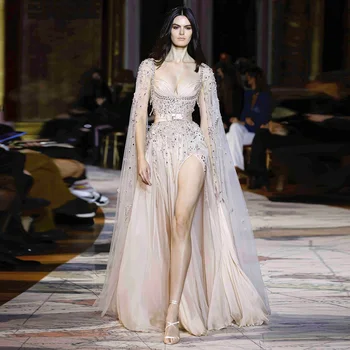 Sharon Sakė Šampano Dubajus Vakaro Suknelės 2023 Prabangūs Įžymybių Zawalcowany Kutas Aukštos Ritininės arabų Moterų Vestuvės Dress SS376