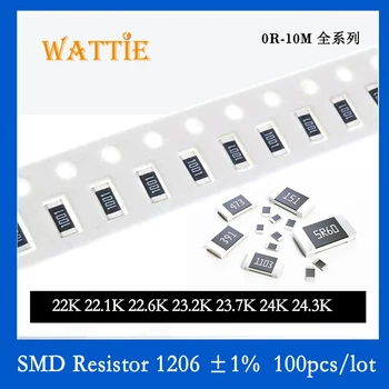 SMD Rezistorius 1206 1% 22K 22.1 K 22.6 K 23.2 K 23.7 K 24K 24.3 K 100VNT/daug chip resistors 1/4W 3.2 mm x 1.6 mm