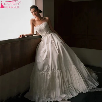 Stebėjimo Linijos, Vestuvių Suknelės, Paprastas Taftos Elegantiškos Vestuvinės Suknelės Su Klostes Apačioje Prašmatnus ZW1087