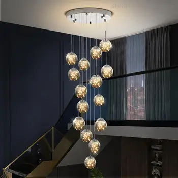 Stiklo Kamuolys lempų gaubtų Lubų Šviestuvai Modernios LED Pakabukas Lempa, Laiptai, vienalaikio Dvipusio ryšio Pastatas Vila 