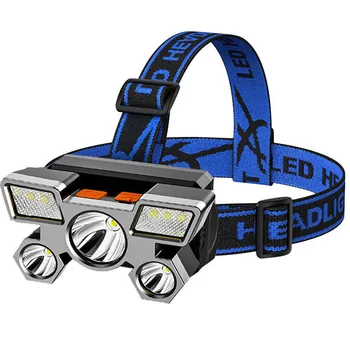 Stiprus priekinis žibintas LED Penkių Galvos Montuojamas USB Įkrovimo Lauko Žvejybos Šviesos Super Šviesus Įkrovimo Penkių Šviesos Šaltiniai