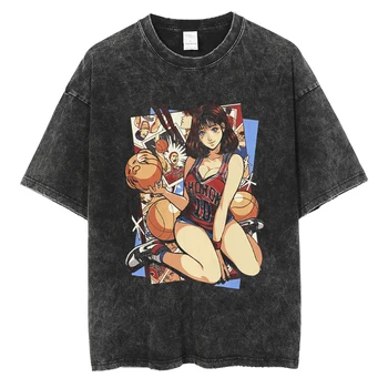 Streetwear Vyrų Plauti Marškinėliai Japonų Anime SLAM DUNK Spausdinti Vintage Marškinėliai Vasaros Harajuku Medvilnės trumpomis Rankovėmis T Marškinėliai Topai