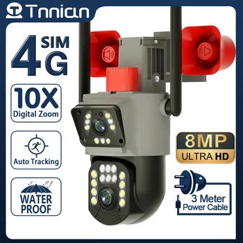 Tnnian 4K 8MP 4G Dual Lens PTZ Kamera Lauko WIFI, Dual Ekranai AI Žmonių Automatinio Sekimo Saugumo VAIZDO Stebėjimo, IP Kameros