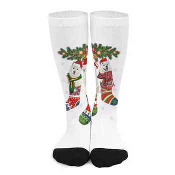 Trys Samoyed Į Kojinių Kalėdų Santa X-mas Šuo, T-Marškinėliai, Kojinės užsakymą kojinės vaikiškos kojinės Golfo kojinės kojinių prabanga