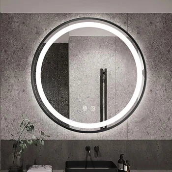 tuštybės Smart Aukso Rėmo Vonios Veidrodis Apvalus Makiažas 3 spalvos Apšvietimu vonios veidrodis Defogging Dimeris espejo namų aksesuaras GY