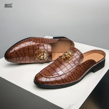 Vasaros Baotou pusė šlepetės vyriški batai krokodilas neslidus anglų mokasīni, laisvalaikio bateliai asmenybės batai Prabanga šlepetės T11