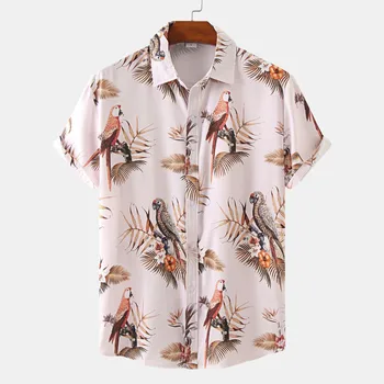 Vasaros Havajų Marškinėliai Vyrams, Atsitiktinis Spausdinti Marškinėliai Atvartas Trumpas Rankovės Gėlių Marškiniai, Palaidinė vyriški Marškiniai Prabanga Camisa Masculina