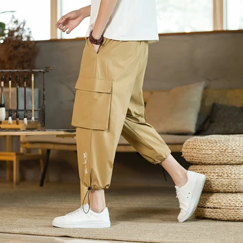Vasaros Plonas Kinų Stiliaus Capris darbo drabužiai Kelnės, vyriški Prarasti Multi Pocket Kojų Haremo Kelnės Mados Didelių Negabaritinių Kelnės