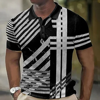 Vasaros VYRIŠKI Polo Marškinėliai 3d Geometrinis Susiuvimo Spausdinimo Kasdien Atsitiktinis Trumpas Rankovėmis Gatvės Viršūnes Tees Vyrų Drabužių, Negabaritinių Marškinėliai