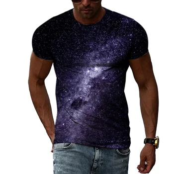 Vasarą Karšto Pardavimo Žvaigždėtas Dangus 3D Atspausdintas T-Shirt Violetinė Galaktika Visatoje vyriški O-Kaklo Mados Trumpas Rankovės Hip-Hop Street Atsitiktinis Viršų
