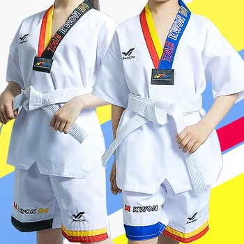 Vasarą Kovos Meno Taekwondo Vienodas Dobok Tae Kwon Do V-Kaklo MMA Sporto Mokyklos Karatė Trumpas Rankovės Šortai Vaikams Ir Suaugusiems
